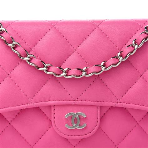 CHANEL Lambskin Quilted Flap Phone Holder With Chain Pink 